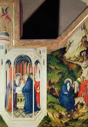 Retable de la Chartreuse de Champmol, côté droit représentant la Présentation au Temple et la Fuite en Égypte, c.1393-99